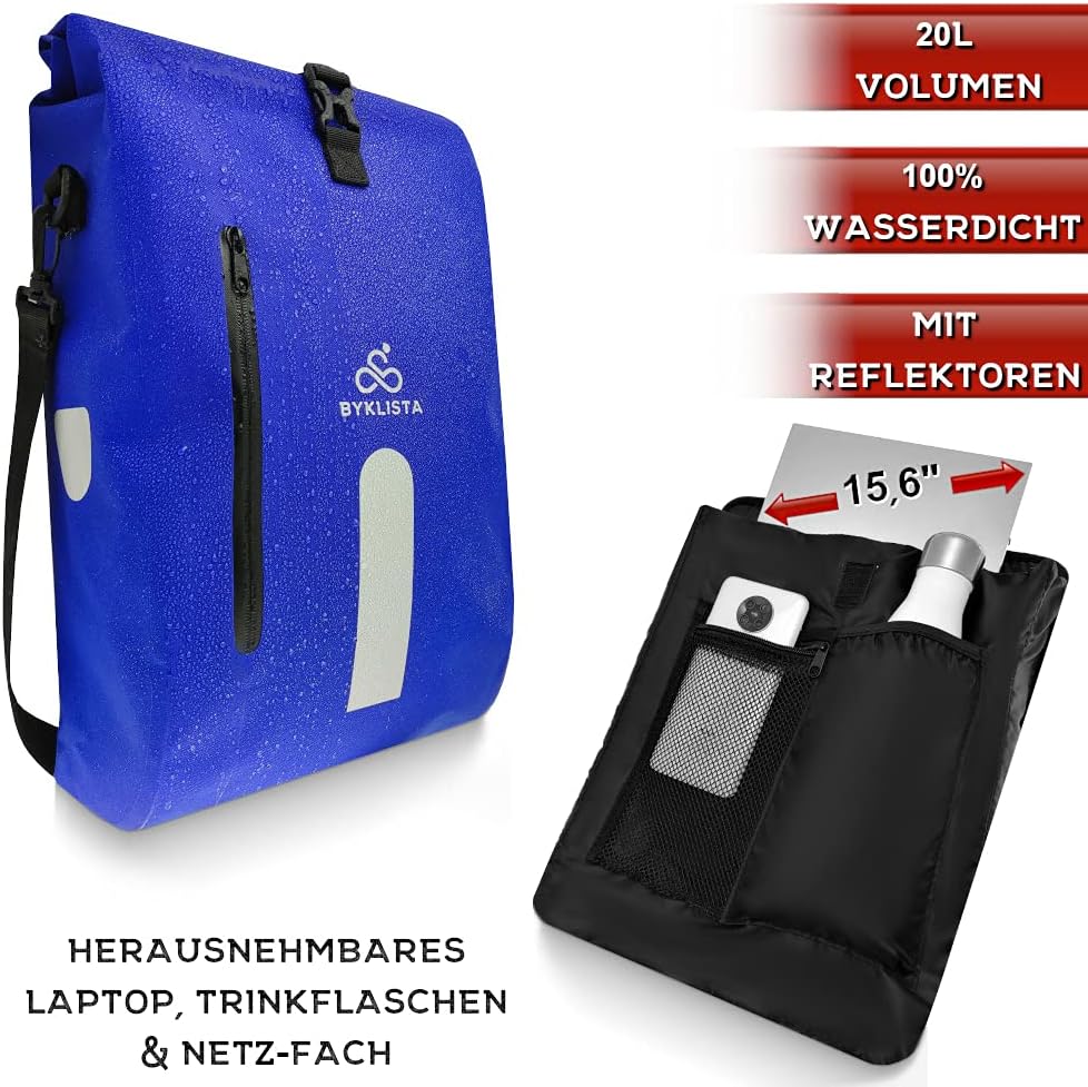 BYKLISTA Fahrradtasche Gepäckträger wasserdicht + Laptopfach – Fahrradtasche Gepäckträgertasche 100%