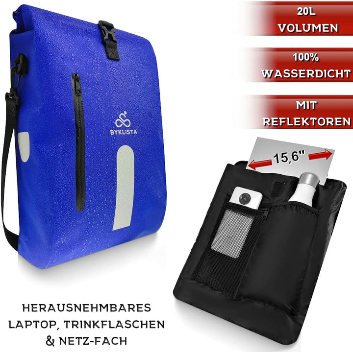 BYKLISTA Fahrradtasche Gepäckträger wasserdicht + Laptopfach – Fahrradtasche Gepäckträgertasche 100%