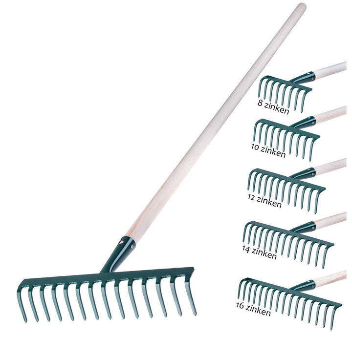 KADAX Rechen aus Metall, Flache Harke mit Stiel aus Holz, Laubbesen für Garten, Beet, Laubrechen, Ra