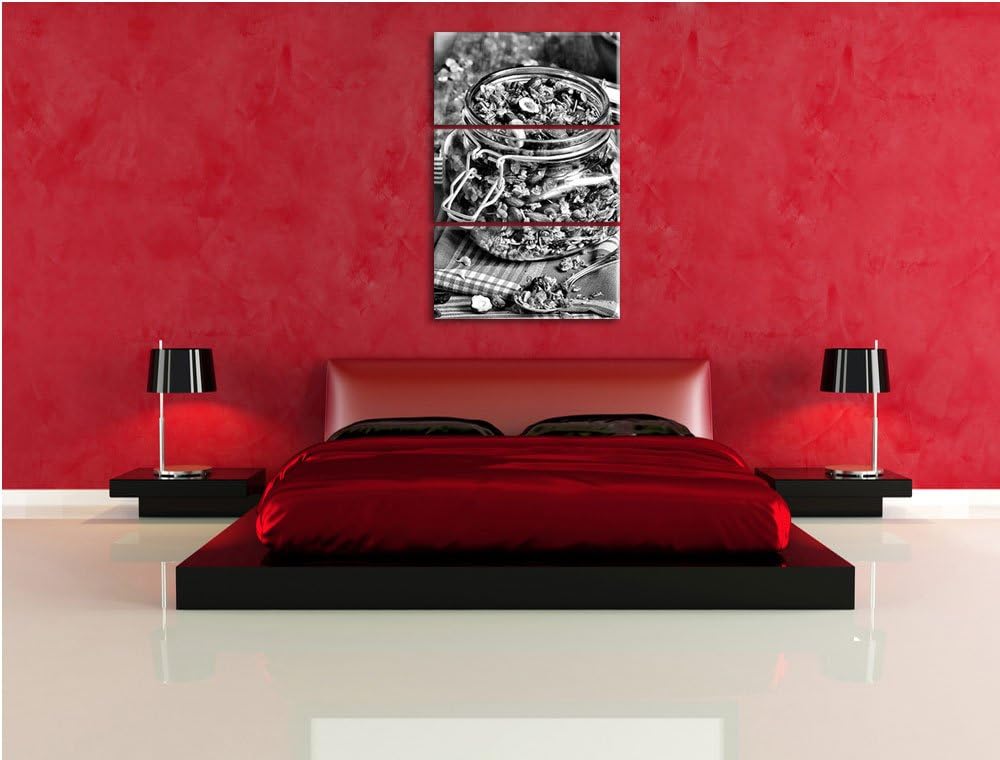 Pixxprint Monocrome, Honig Müsli im Glas 3-Teiler Leinwandbild 120x80 Bild auf Leinwand