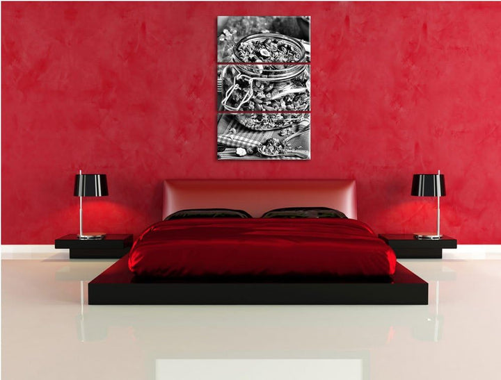 Pixxprint Monocrome, Honig Müsli im Glas 3-Teiler Leinwandbild 120x80 Bild auf Leinwand