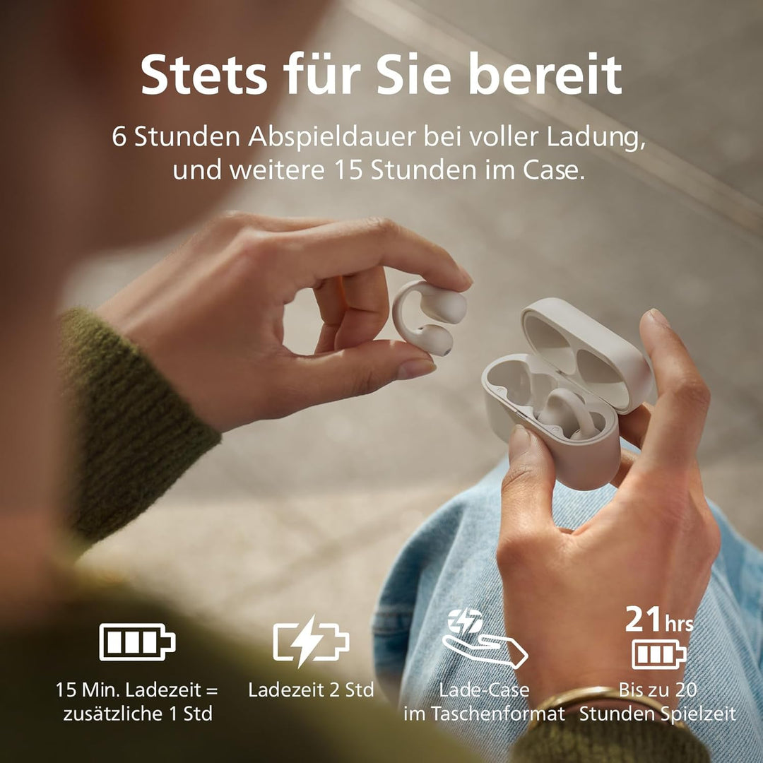 Philips TAQ2000WT ohraufliegende True Wireless Multipoint-Bluetooth-Ohrhörer mit Ohrmanschette - 28