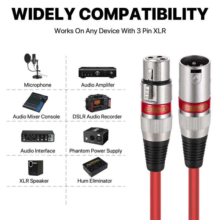 EBXYA XLR-Kabel Mikrofonkabel 1 m/3 Fuss, 10er-Pack, Mic-Patch-Farbkabel – Stecker auf Buchse, XLR-B