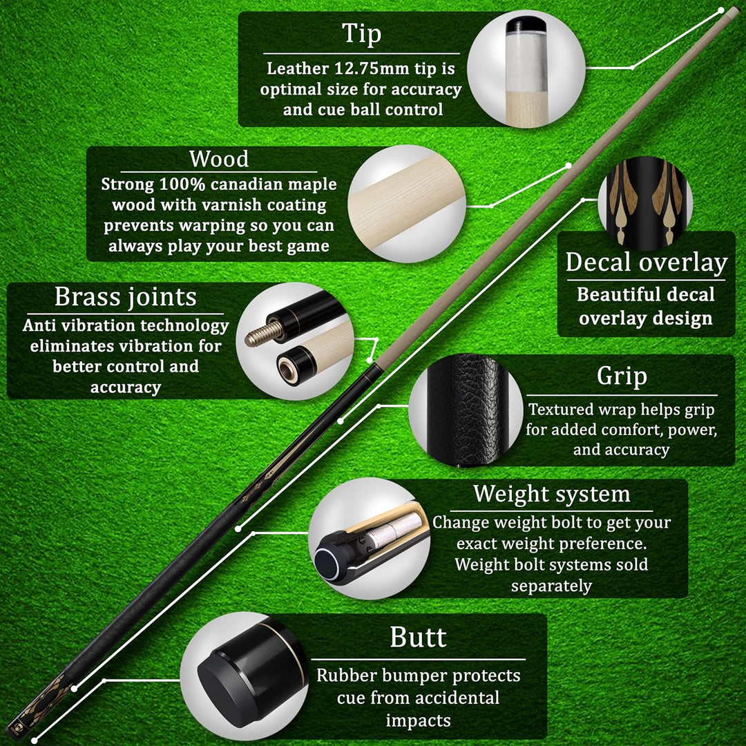 Pool Cue Stick 100% Canadian Maple Wood. Professional Billiard Pool Cue Stick with Hard Case and Joi