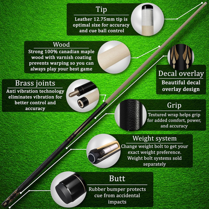 Pool Cue Stick 100% Canadian Maple Wood. Professional Billiard Pool Cue Stick with Hard Case and Joi