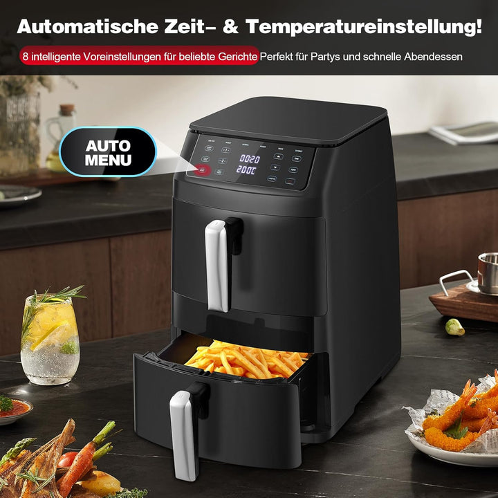 TopStrong Heissluftfritteuse, Airfryer 2 Kammern Vertikale 11L, Double Stack Heissluftfritteuse Dopp