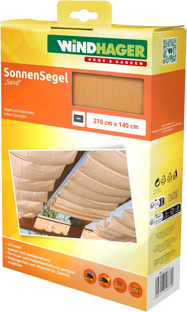 Windhager Sonnensegel für Seilspanntechnik, Wintergarten und Terrassen Beschattung, Seilspannmarkise