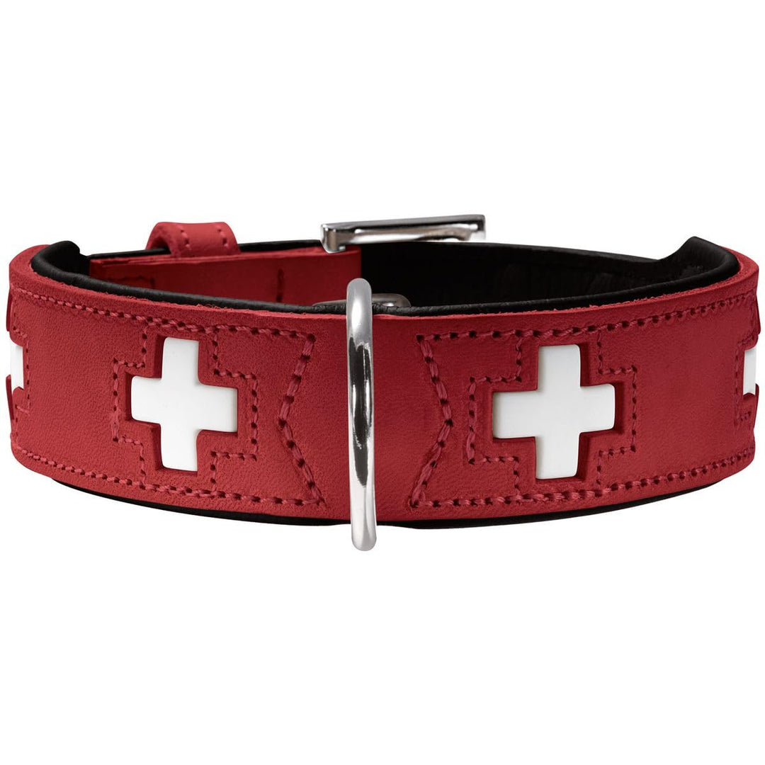 HUNTER SWISS Hundehalsband, Leder, hochwertig, schweizer Kreuz, 50 (S-M), rot/schwarz rot/schwarz 50