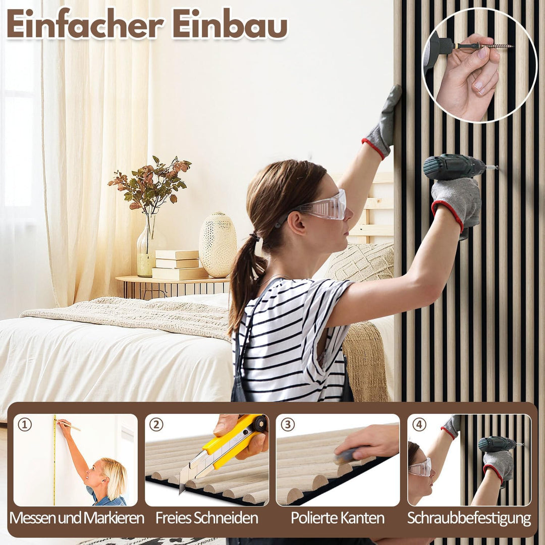 3X Akustikpaneele 120×60cm – 2,16 m² 3D Halbrunde Holzlamellen Wandpaneele auf MDF & Akustikfilz, Mo