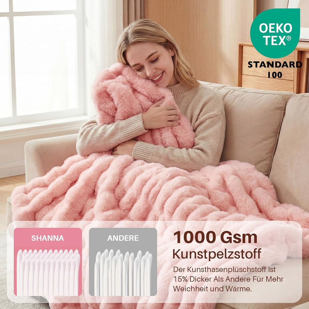Kuscheldecke Kaninchen Plüsch Decke Super Soft Wohndecke Dick 1000 G/M² Flanell Decke Couchdecke War