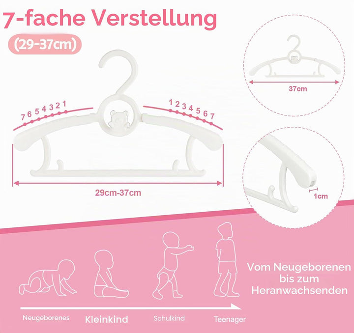 20 Stück Mitwachsende Kinderkleiderbügel Platzsparend mit Stapelbaren Bärchen-Haken rutschfeste Klei