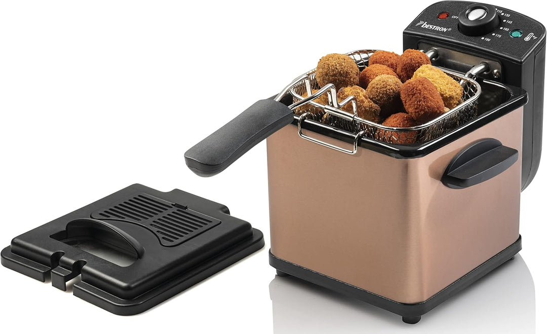 Bestron Öl-Fritteuse, Mini Fritteuse für 1 Portion Pommes, Fisch oder Nuggets, inkl. Kaltzonentechno