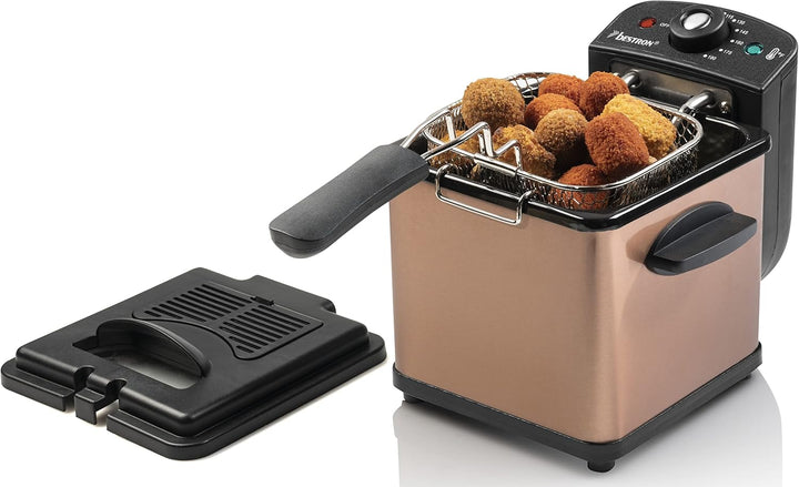 Bestron Öl-Fritteuse, Mini Fritteuse für 1 Portion Pommes, Fisch oder Nuggets, inkl. Kaltzonentechno