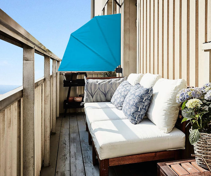 QUICK STAR Balkonfächer 115 x 115 cm Horizon Blue, Easy Mount Wandplatte, Balkon Sichtschutz Fächer