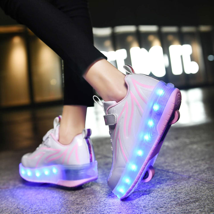 Kinderroller mit LED Licht | Automatisch Einziehbar & Abnehmbare Vorderreifen | Outdoor-Spiel-Schuhe