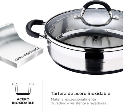 MasterPro Foodies | Niedriger Kochtopf mit Glasdeckel | 3,8 L Fassungsvermögen | Hergestellt aus Ede