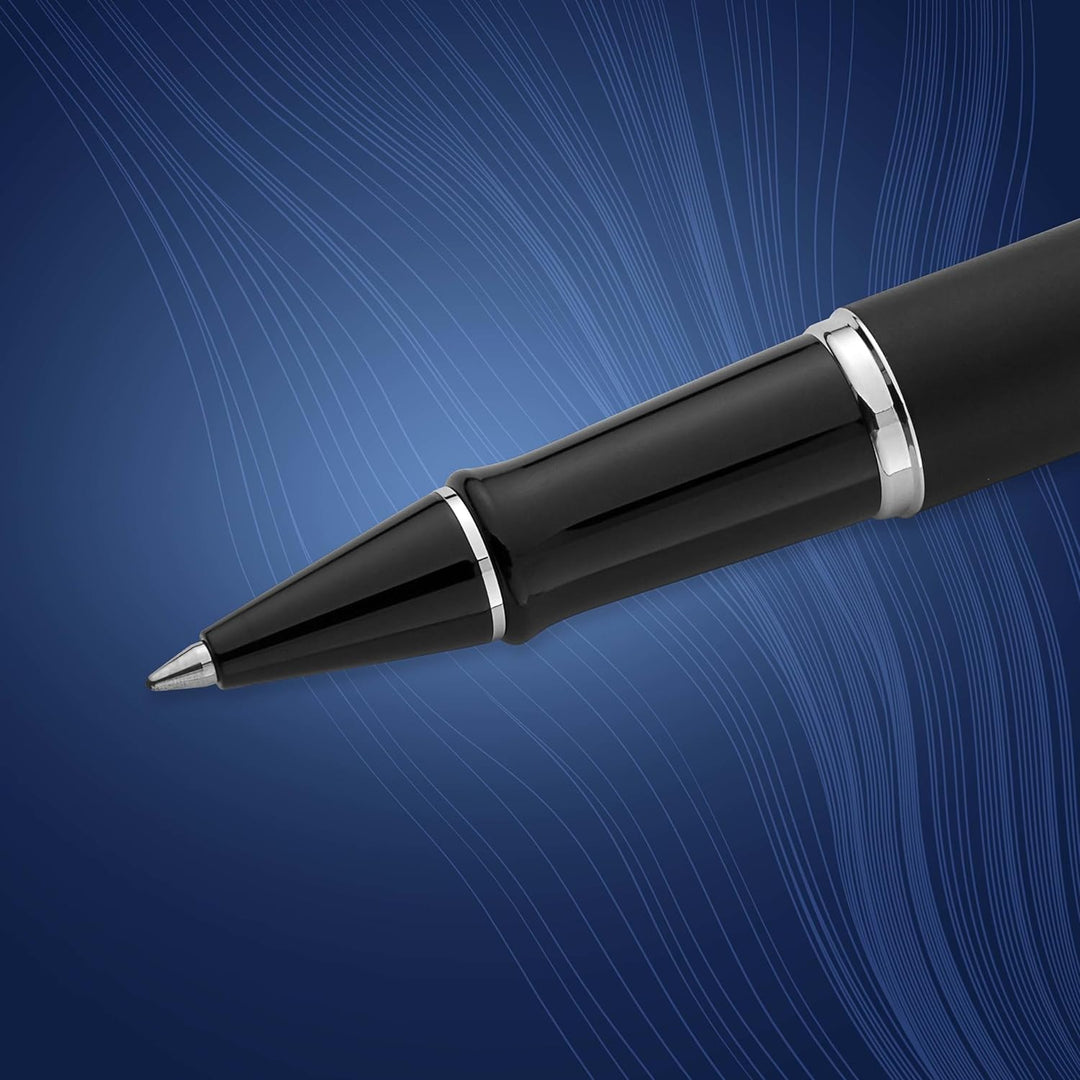 Waterman Expert Tintenroller | Mattschwarz | Chromzierteile| feine Spitze | Schwarz | Geschenkbox Ma