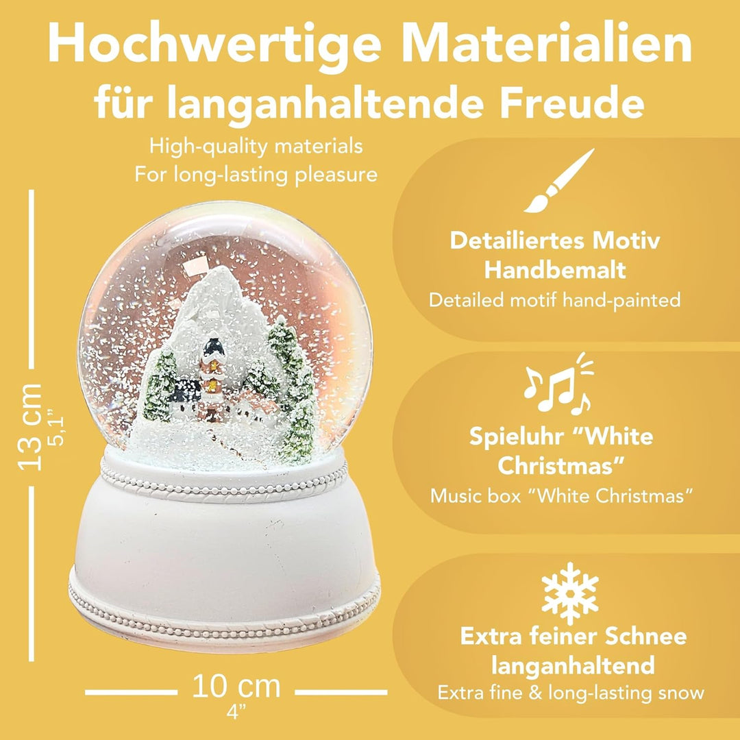 Schneekugel Weihnachten | Bergdorf im Schnee | Sockel weiss kubisch | Höhe: 12cm Breite 10 cm | 2030