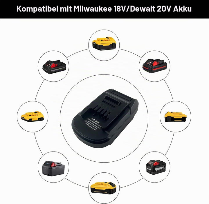 DM18EIN Batterieadapter für Einhell 18V, YUHDWRE Adapter-Konverter für Dewalt 20V &amp; für Milwaukee M1