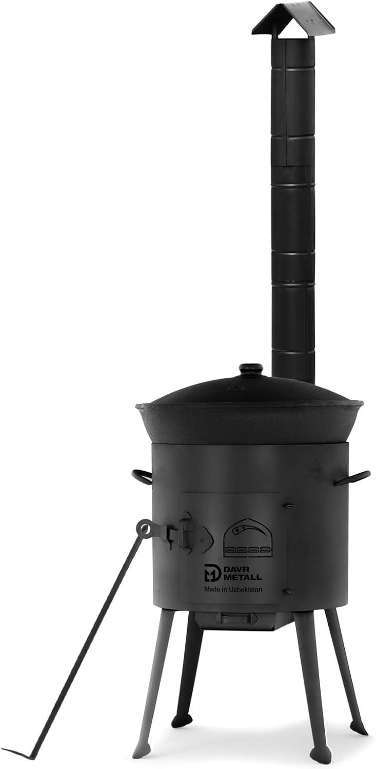 Ø36 Uchag 2mm Stahl Utschak Utschag mit Abzugsrohr Campingofen 12L Kazan Wok Kasan (Runder Boden) Fe