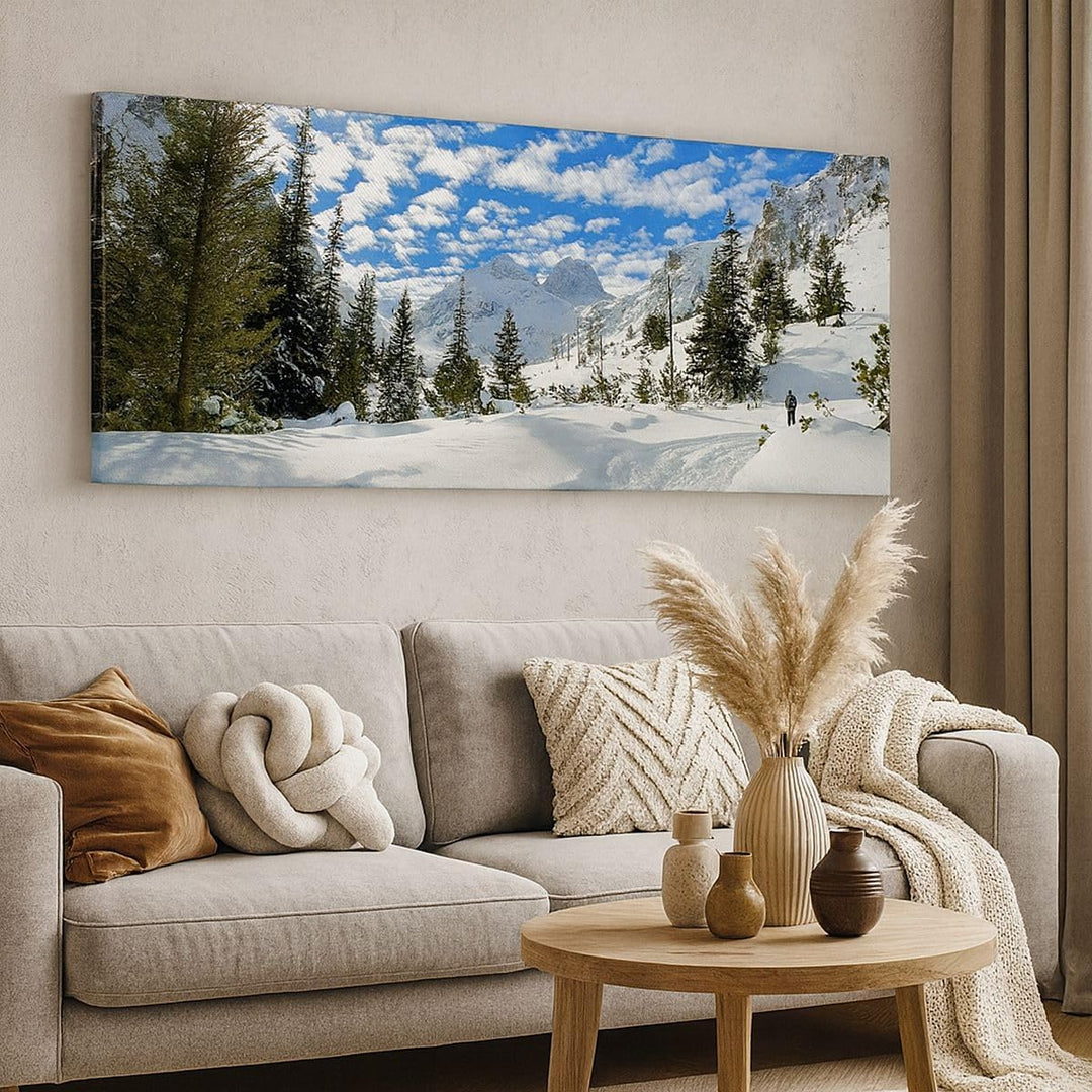 Panorama Bilder auf Leinwand 100x40cm Leinwandbild Tal Wolken Lawine Sport Gross Wanddeko Bild Schla