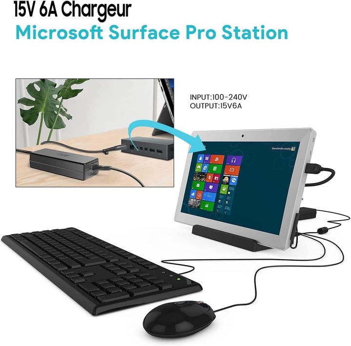KFD 90W 15V 6A Netzteil Ladekabel Ladegerät 12V für Microsoft Docking Station Surface Pro 4 Surface