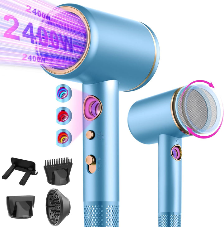 Tisoutec Föhn,Fön,Haartrockner Profi Ionen mit AC Motor 2400W Reisefön Diffusor|Haarfön 4-in-1|Heiss