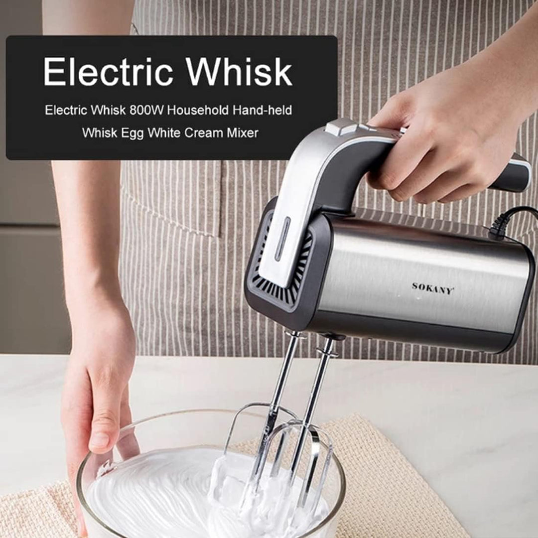 SOKANY 800W Handrührgerät Edelstahlkneter Handmixer, 5 Geschwindigkeiten mit Exit-Taste, Handrührer
