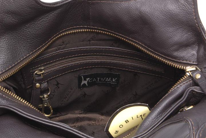 Catwalk Collection Handbags - Leder - Umhängetasche/Schultertasche - ROXANNA Braun, Braun