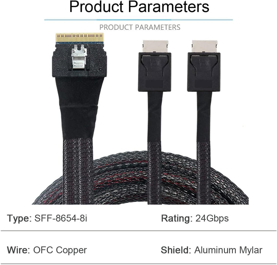 Cablecc PCI-E Ultraport Slimline SAS Slim 4.0 SFF-8654 8i 74pin to Dual Oculink SFF-8611 Cable 50cm