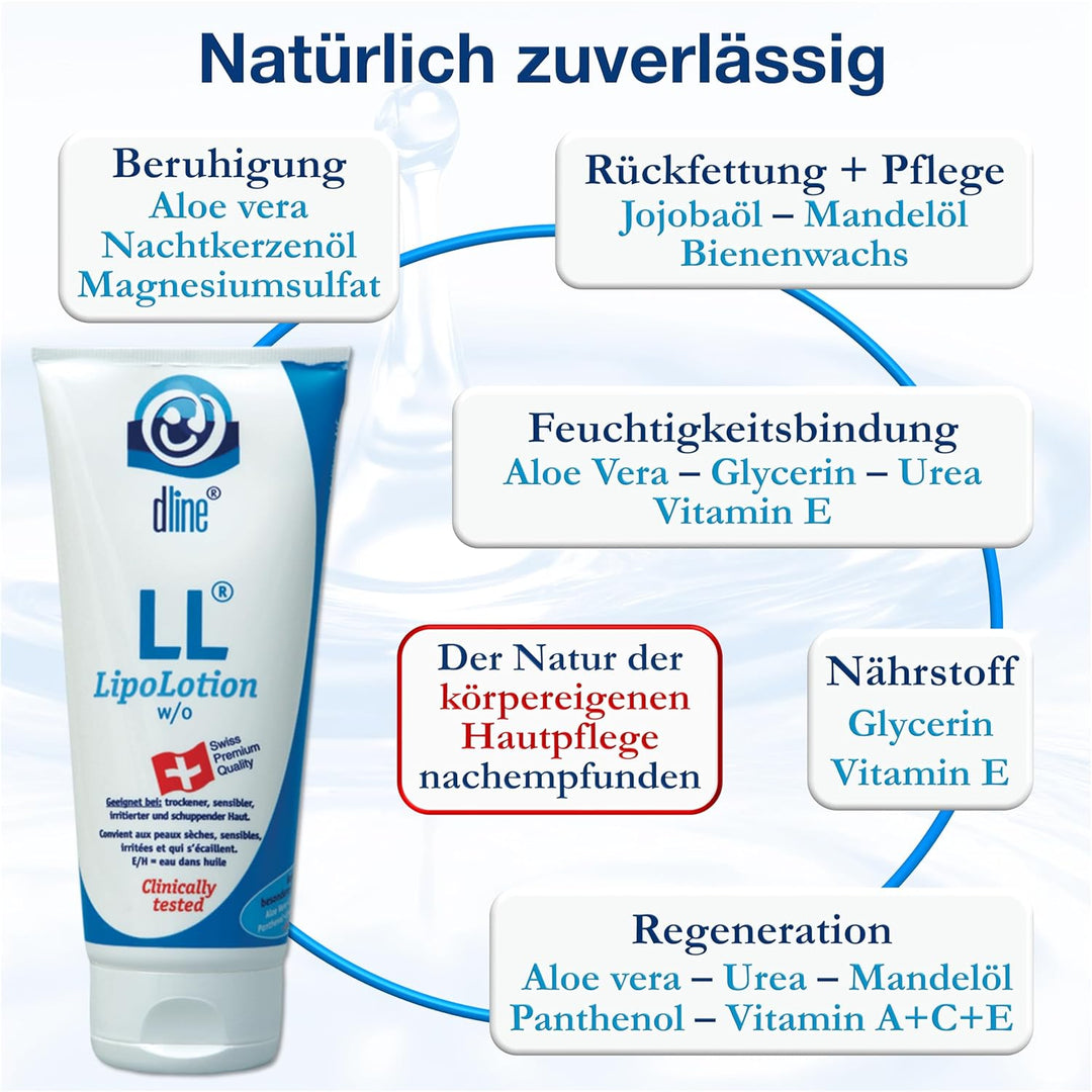 dline LL-LipoLotion | Nachtkerzenöl Bodylotion vom Pflegeprofi | 200ml Tube | Feuchtigkeitscreme für