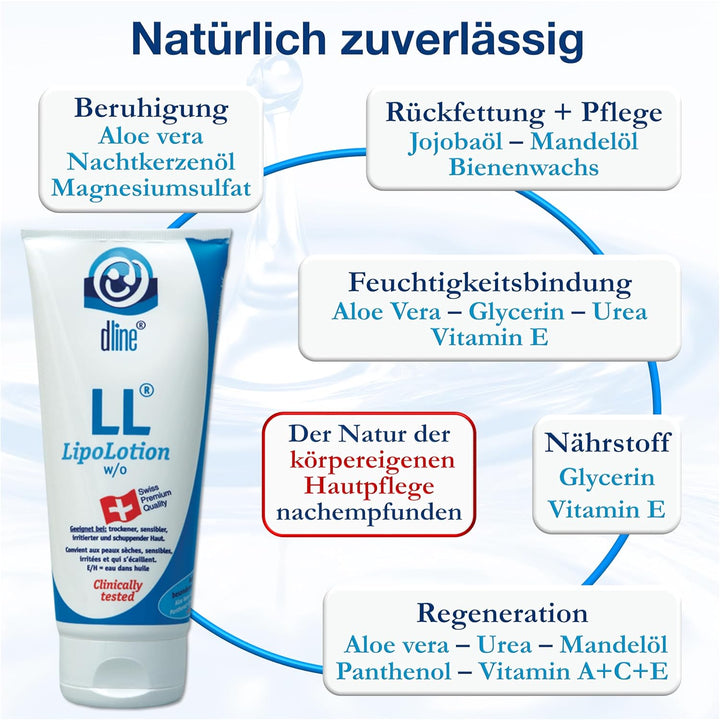 dline LL-LipoLotion | Nachtkerzenöl Bodylotion vom Pflegeprofi | 200ml Tube | Feuchtigkeitscreme für