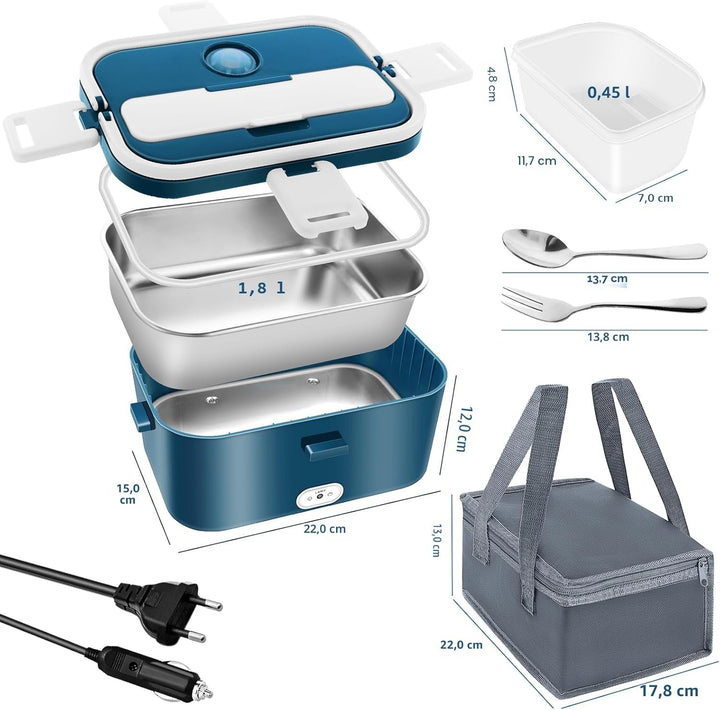Elektrische Lunchbox 120W 3-in-1 12V/24V/220V Brotdose Elektrisch für Auto, LKW, Büro 1,8L Beheizte