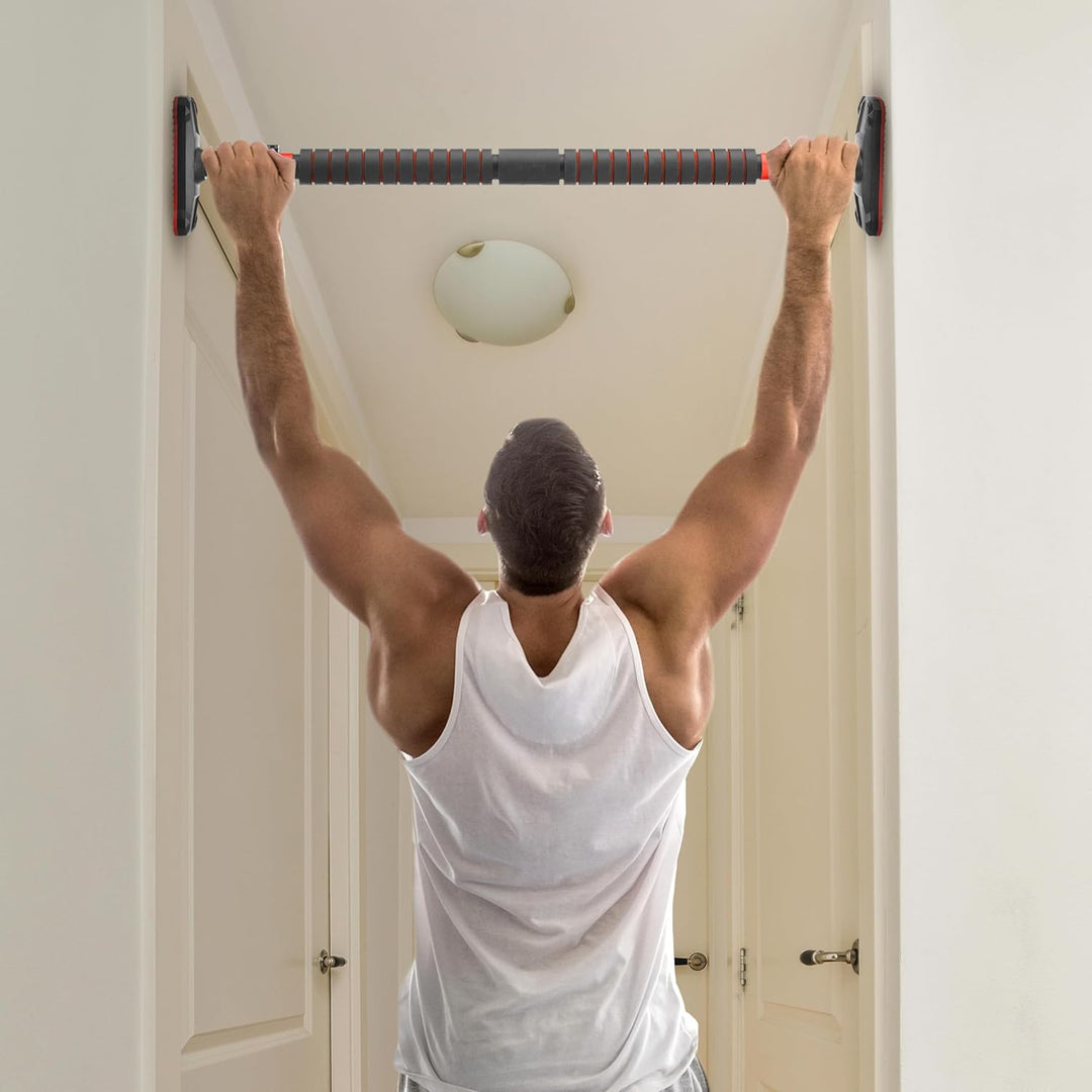 Gymtek® Klimmzugstange für Türrahmen - von 70 bis 100 cm - Pull Up Bar Schwarz und rot, Schwarz und