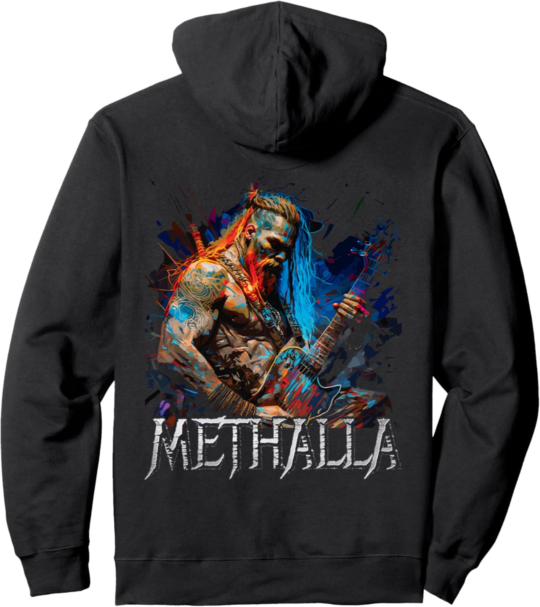 Viking Guitarist Heavy Metal Rock Music "Methalla" Hintergrund Pullover Hoodie