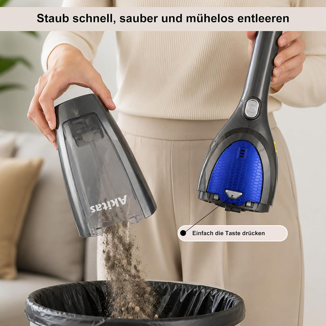 Akitas U10 2in1 Akku Staubsauger Beutellos, bis zu 30Min Laufzeit, Freistehend, 180° Drehgelenk，LED-