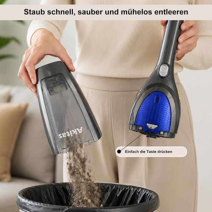 Akitas U10 2in1 Akku Staubsauger Beutellos, bis zu 30Min Laufzeit, Freistehend, 180° Drehgelenk，LED-