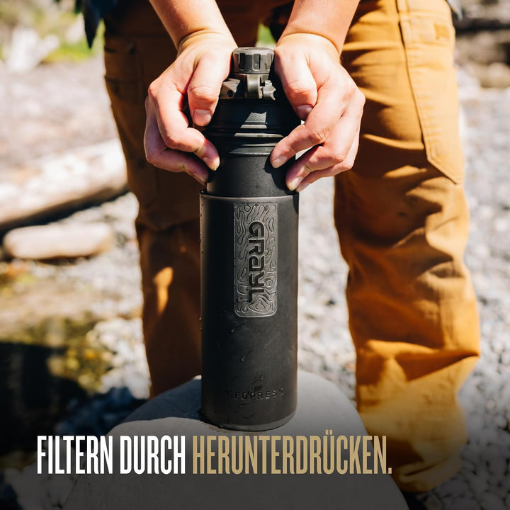 GRAYL GeoPress 24 oz Wasserfilterflasche – Filter für Wandern, Camping, Survival, Reisen Covert Blac