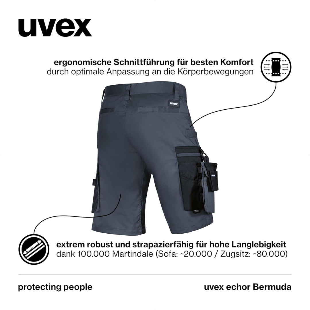 uvex echor Bermuda - Kurze Arbeitshose - Herren-Cargohose - Stretch-Bund, Abriebfest & viel Stauraum