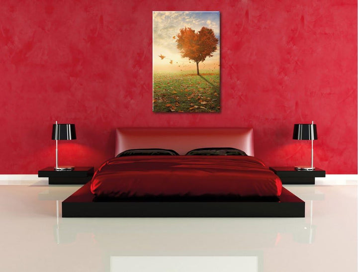 Pixxprint Herzbaum auf Wiese, Format: 70x100 auf hochkantiges Leinwand, 70x100