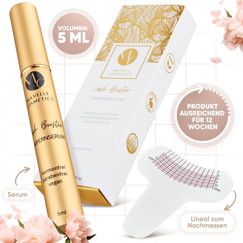 Mavelle Lash Booster | Wimpernserum Testsieger [Hormonfrei & Vegan] Schnelle Wirkung für lage, dicht