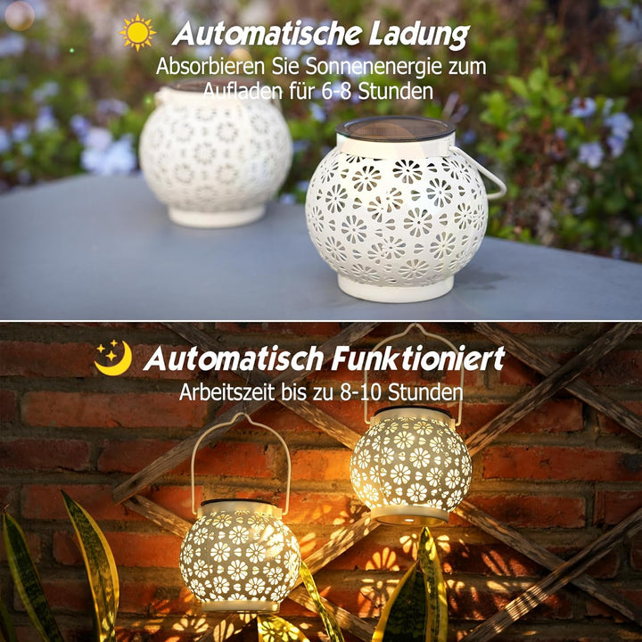 JOYCREATOR Solarlaternen für Aussen 2 Stück, IP65 Wetterfest Metall Solar Laterne für Draussen Hänge