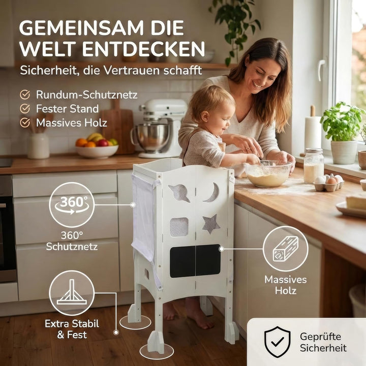 Lernturm ab 1 Jahr - Lernturm klappbar inkl. 360° Sicherheitsnetz - Extra Stabiler und massiver Lear