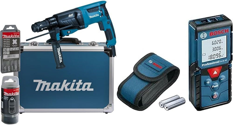 Makita HR2631FT13 Kombihammer für SDS-PLUS 26 mm im Alukoffer & Bosch Professional Laser Entfernungs