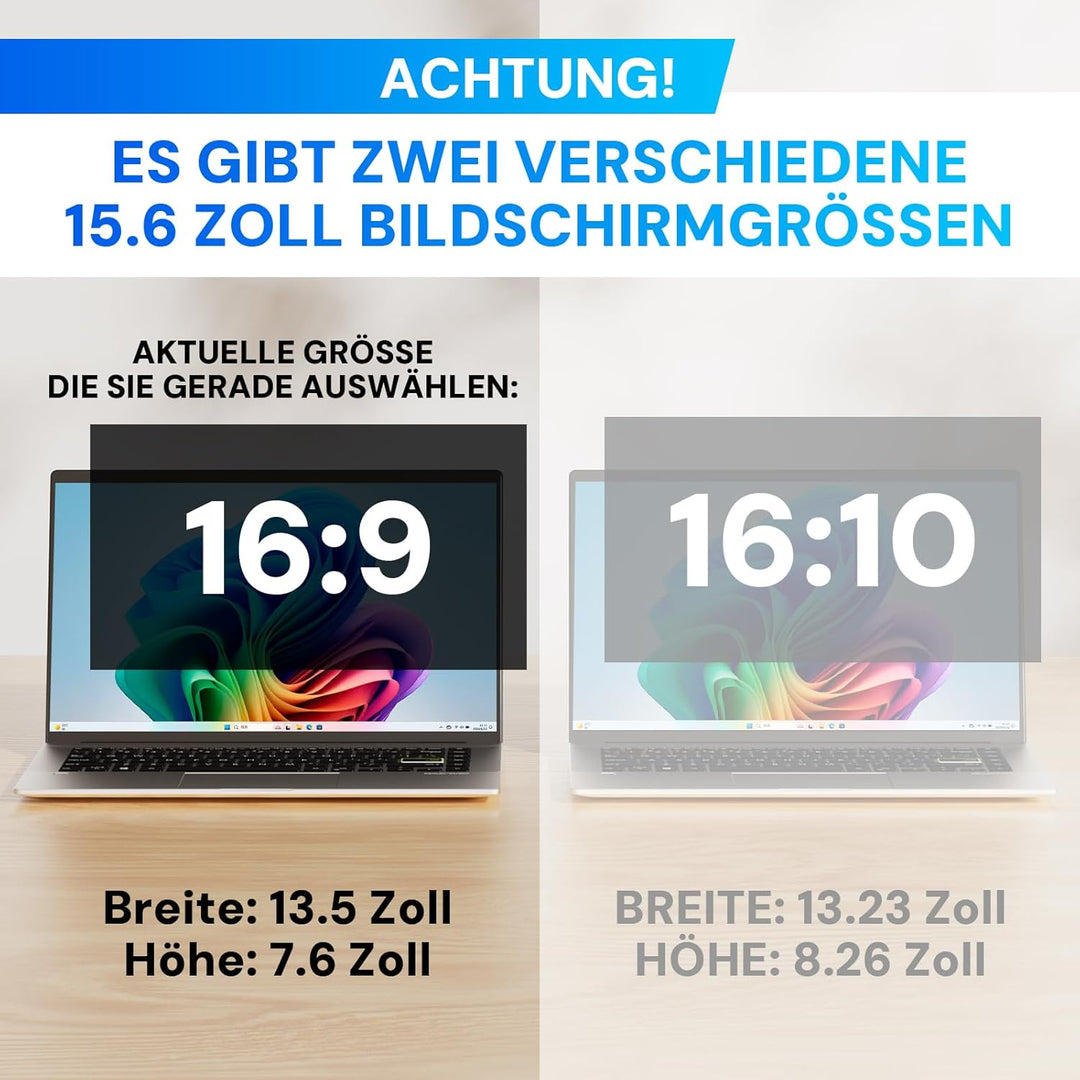 15,6 Zoll 16:9 Laptop Blickschutzfolie, Computer Monitor Sichtschutzfilter und Blendschutz Blaulicht