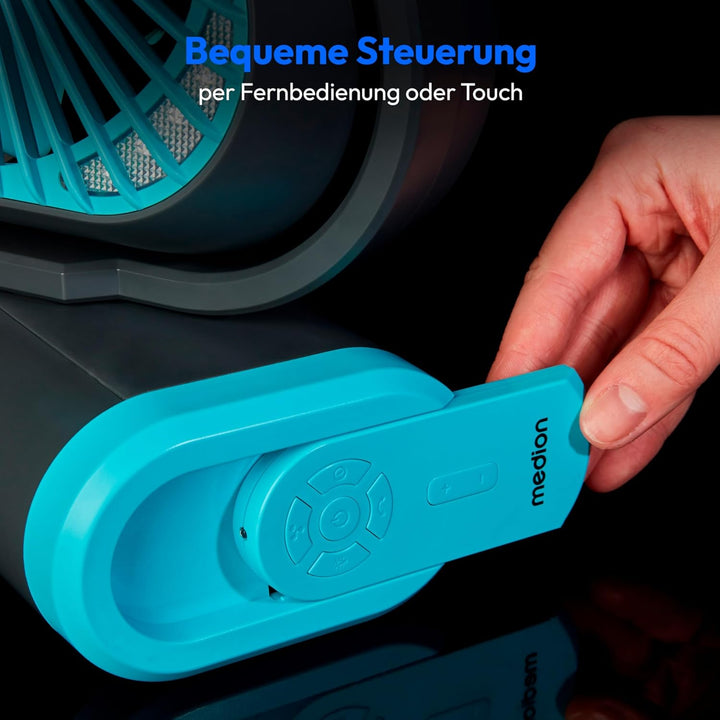 MEDION Ventilator E10 TF (Akku, Mini Ventilator, USB Ventilator klein mit Licht, Fernbedienung, 5 St