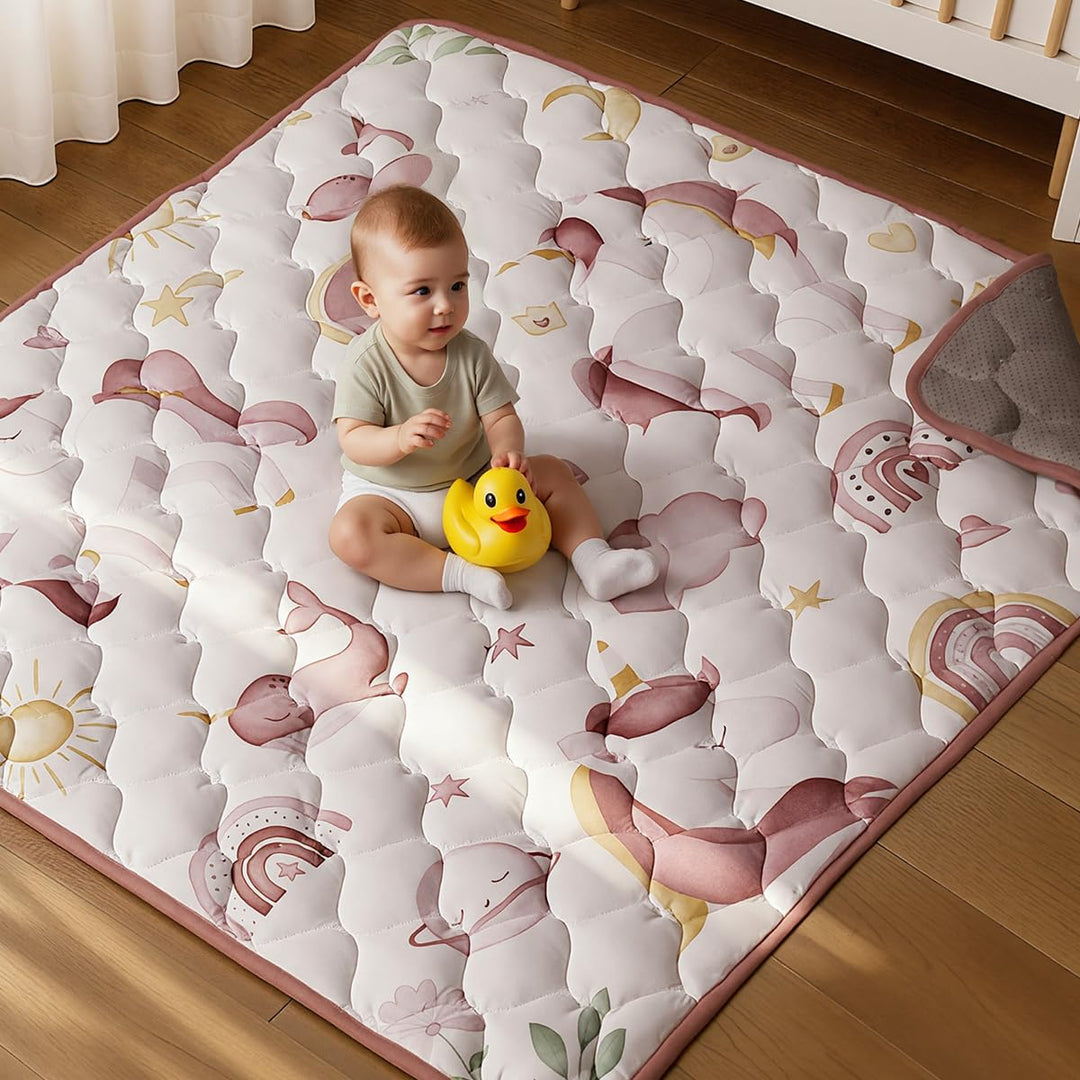 COMOMY Krabbelmatte Baby 127x127 cm, Dicke und Weiche Spielmatte Faltbar, Rutschfeste Schadstofffrei