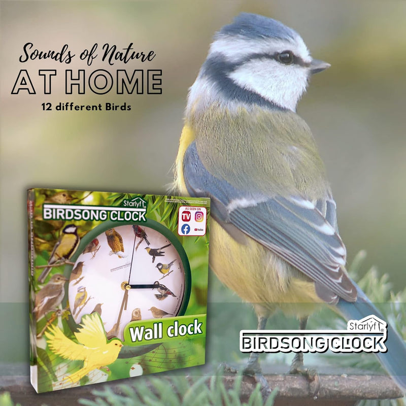 Wanduhr mit Vogelstimmen STARLYF Birdsong Clock, Wanduhr mit echten Klängen von 12 verschiedenen Vög