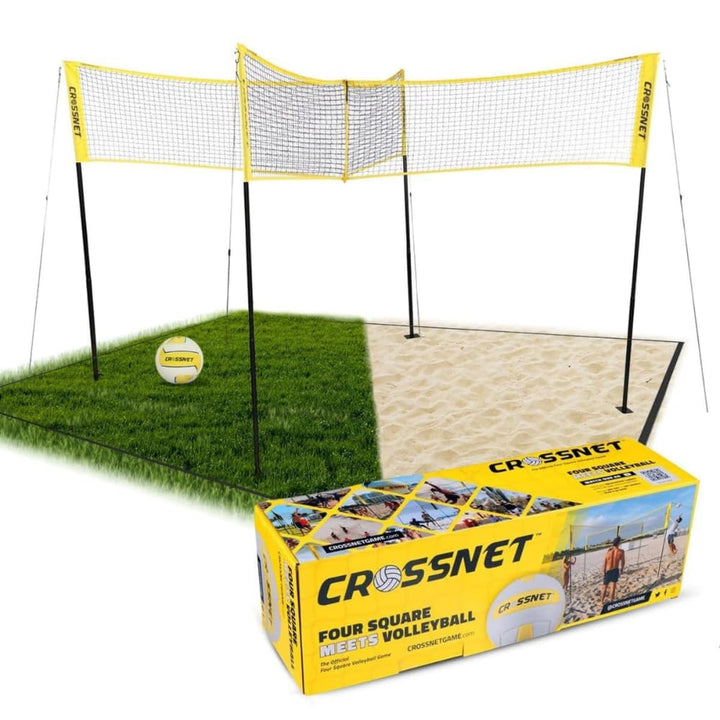 CROSSNET Viereckiges Volleyballnetz und Hinterhofspiel, komplettes Set mit Rucksack und Ball für Kin