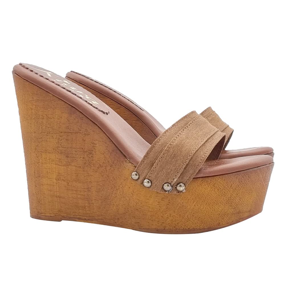 Damen Clogs mit 13 cm Keilabsatz Doppelband Braun - KZ3101 MARRONE (35 EU, BRAUN) 35 EU Braun, 35 EU